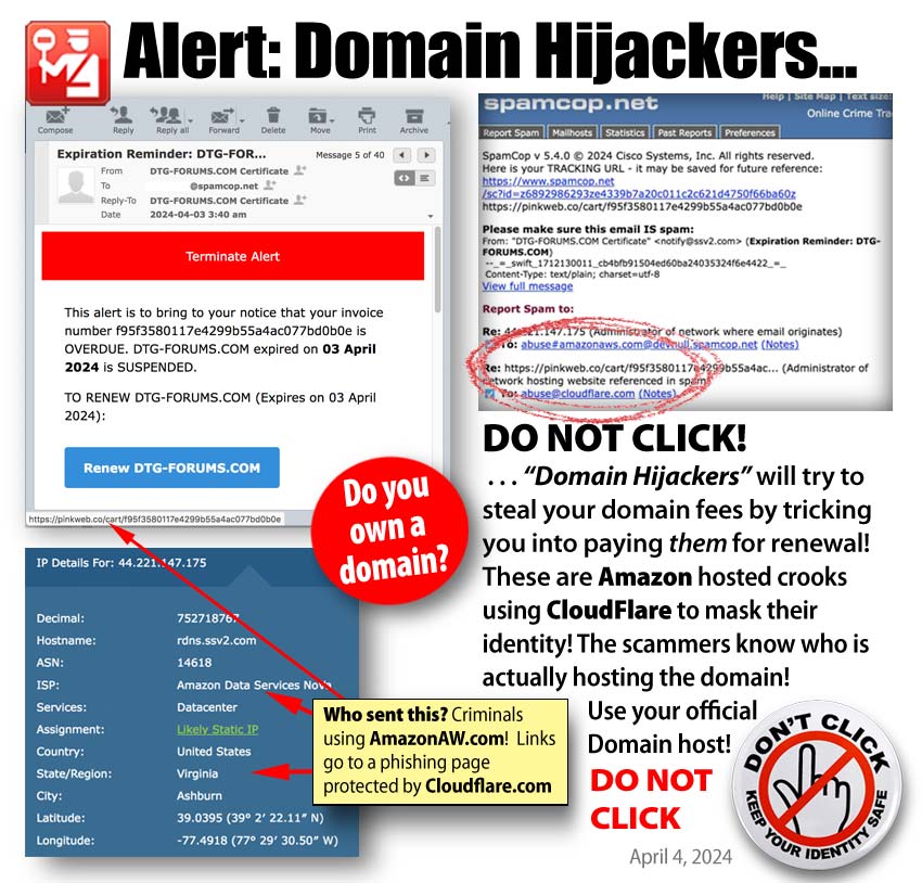 Beware of spammers wanting to hijack your domain