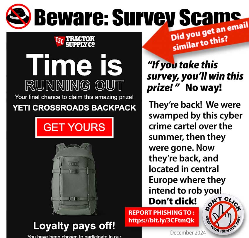 ALERT Give Away sweepstakes scams for survey This one from Tractor Supply