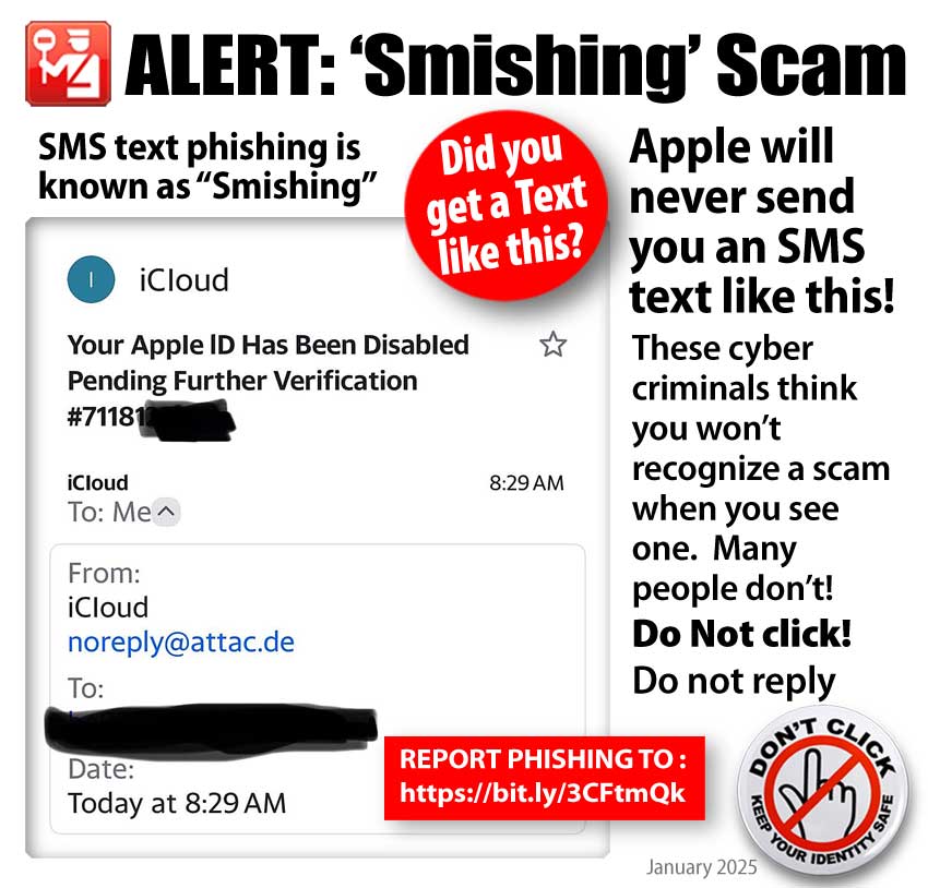 ALERT SMS message says your iCloud account is being 